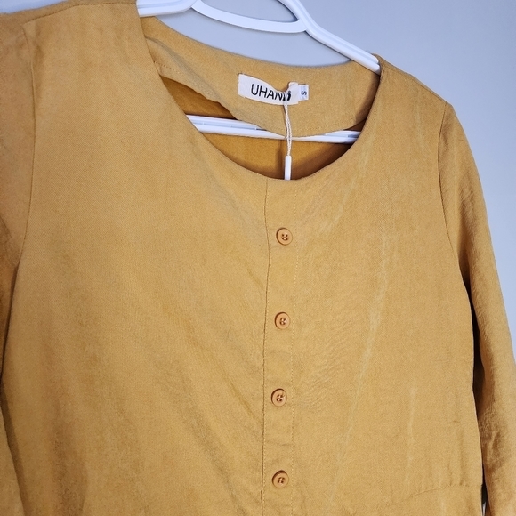 New mustard yellow spring summer swing baby doll dress size small - Picture 3 of 6